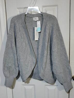 Gray Cable-Knit Open Cardigan Sweater Sz Large